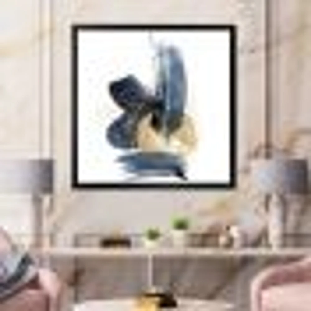 Landscape of Dark Blue Mountains & Gold Strokes II  Wall Art