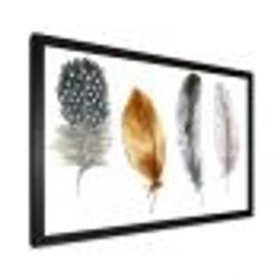 Boho Feather Orange & Blue Striped Polka Dots  Canvas Wall Art Print