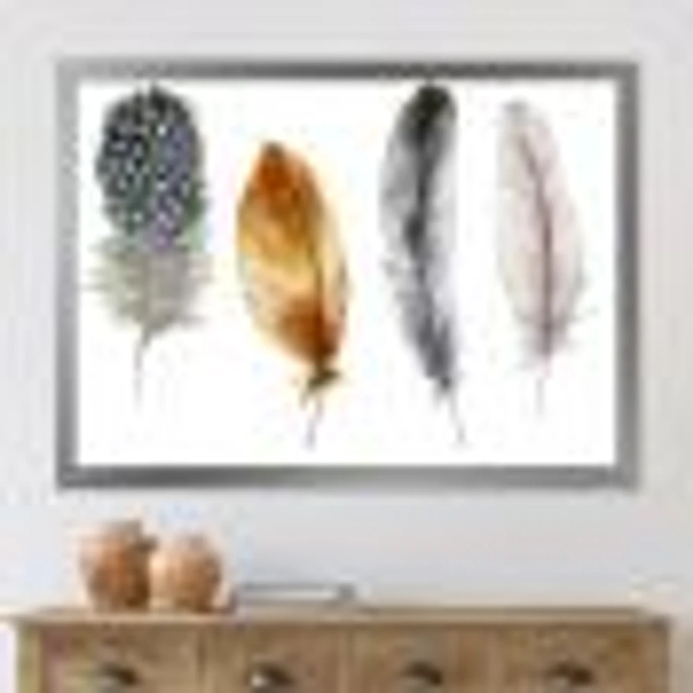 Boho Feather Orange & Blue Striped Polka Dots  Canvas Wall Art Print