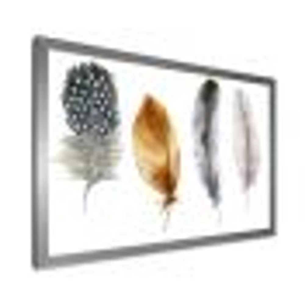 Boho Feather Orange & Blue Striped Polka Dots  Canvas Wall Art Print