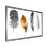 Boho Feather Orange & Blue Striped Polka Dots  Canvas Wall Art Print