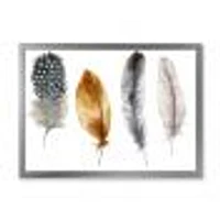 Boho Feather Orange & Blue Striped Polka Dots  Canvas Wall Art Print