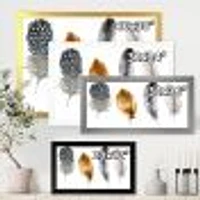 Boho Feather Orange & Blue Striped Polka Dots  Canvas Wall Art Print