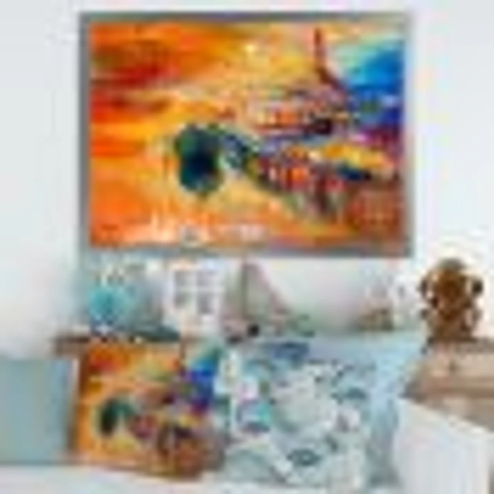 Boats Resting on The Water Near Coastal Town III  Canvas Wall Art Print