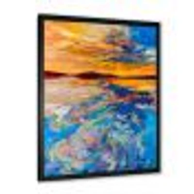 Orange Sunset Over Whirly Blue Waves  Canvas Wall Art Print