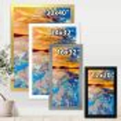 Orange Sunset Over Whirly Blue Waves  Canvas Wall Art Print