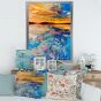 Orange Sunset Over Whirly Blue Waves  Canvas Wall Art Print