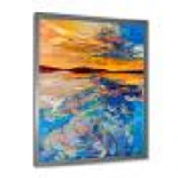Orange Sunset Over Whirly Blue Waves  Canvas Wall Art Print