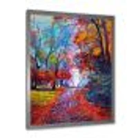 Little Road Through Red Autumn Landscape Wall Art