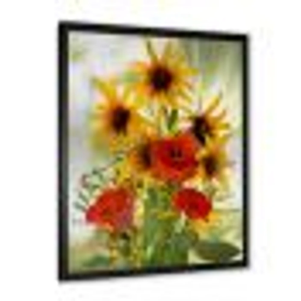 SunFlowers and Poppies The Wild  Canvas Wall Art Print