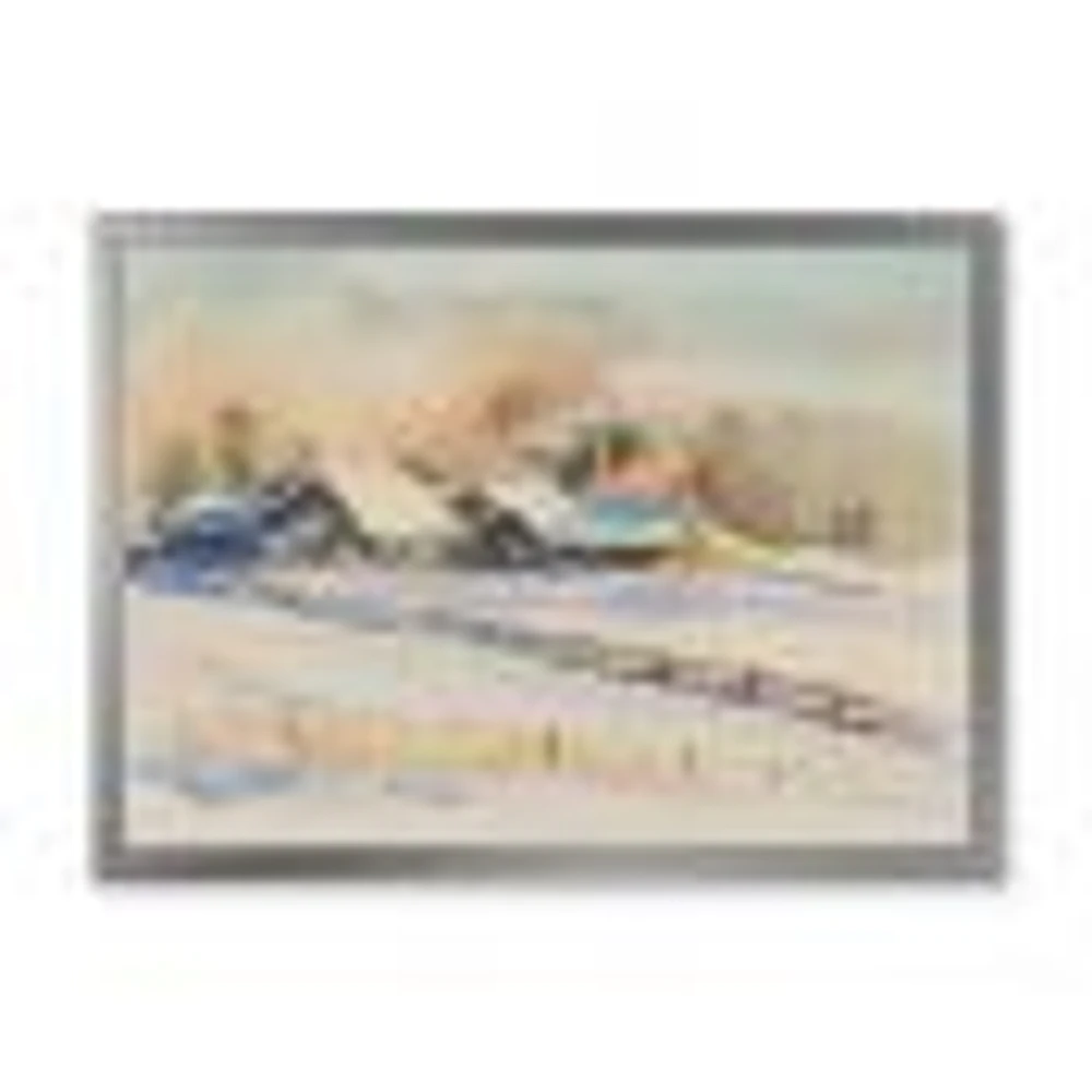 Small VIllage At Sunset Covered with Snow  Canvas Wall Art Print