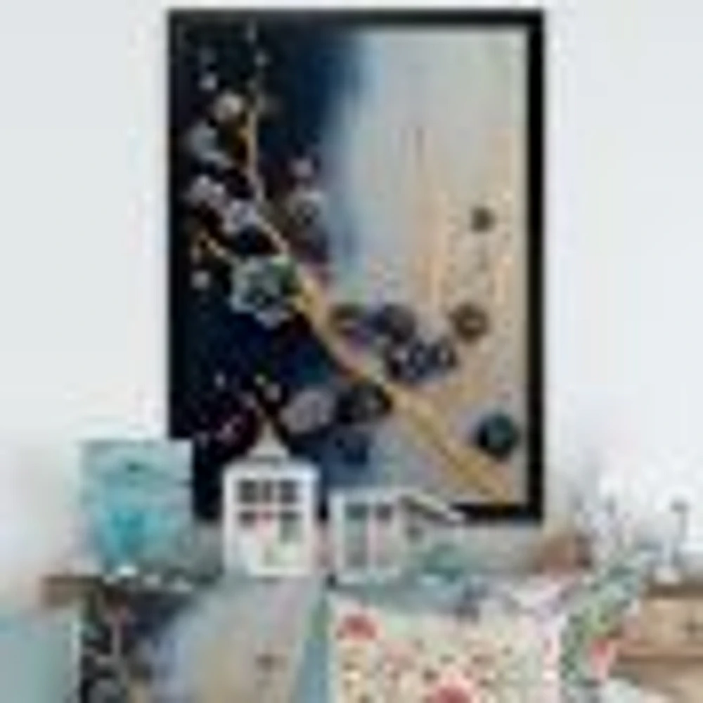 Blue and Gold Cherry Blossom Branch Wall Art