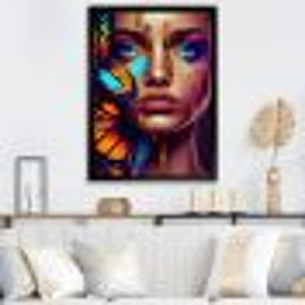 Woman With Colorful Butterfly I Wall Art