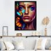 Woman With Colorful Butterfly I Wall Art