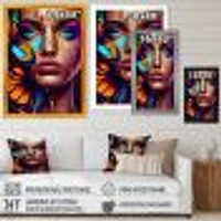 Woman With Colorful Butterfly I Wall Art