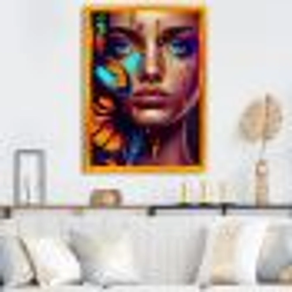 Woman With Colorful Butterfly I Wall Art