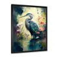 Cute Heron Floral Art I Wall