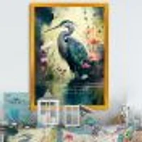 Cute Heron Floral Art I Wall