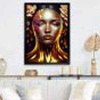 Gold Floral Woman Wall Art