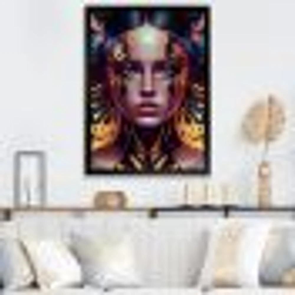 Woman With Colorful Butterfly V Wall Art