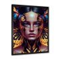 Woman With Colorful Butterfly V Wall Art