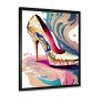 Pink And Blue Art Deco High Heel Shoes IV Wall