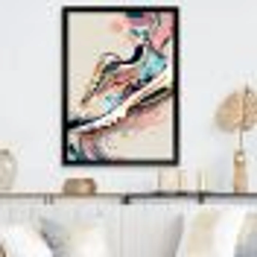 Pink And Blue Art Deco Sport Shoes Wall