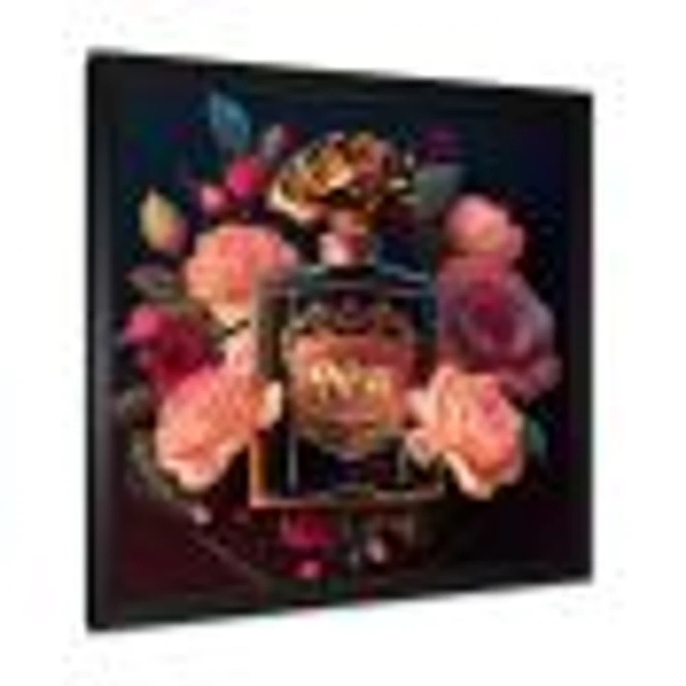 Chic Perfume Bottle With Pink Roses Wall Art