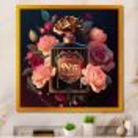 Chic Perfume Bottle With Pink Roses Wall Art