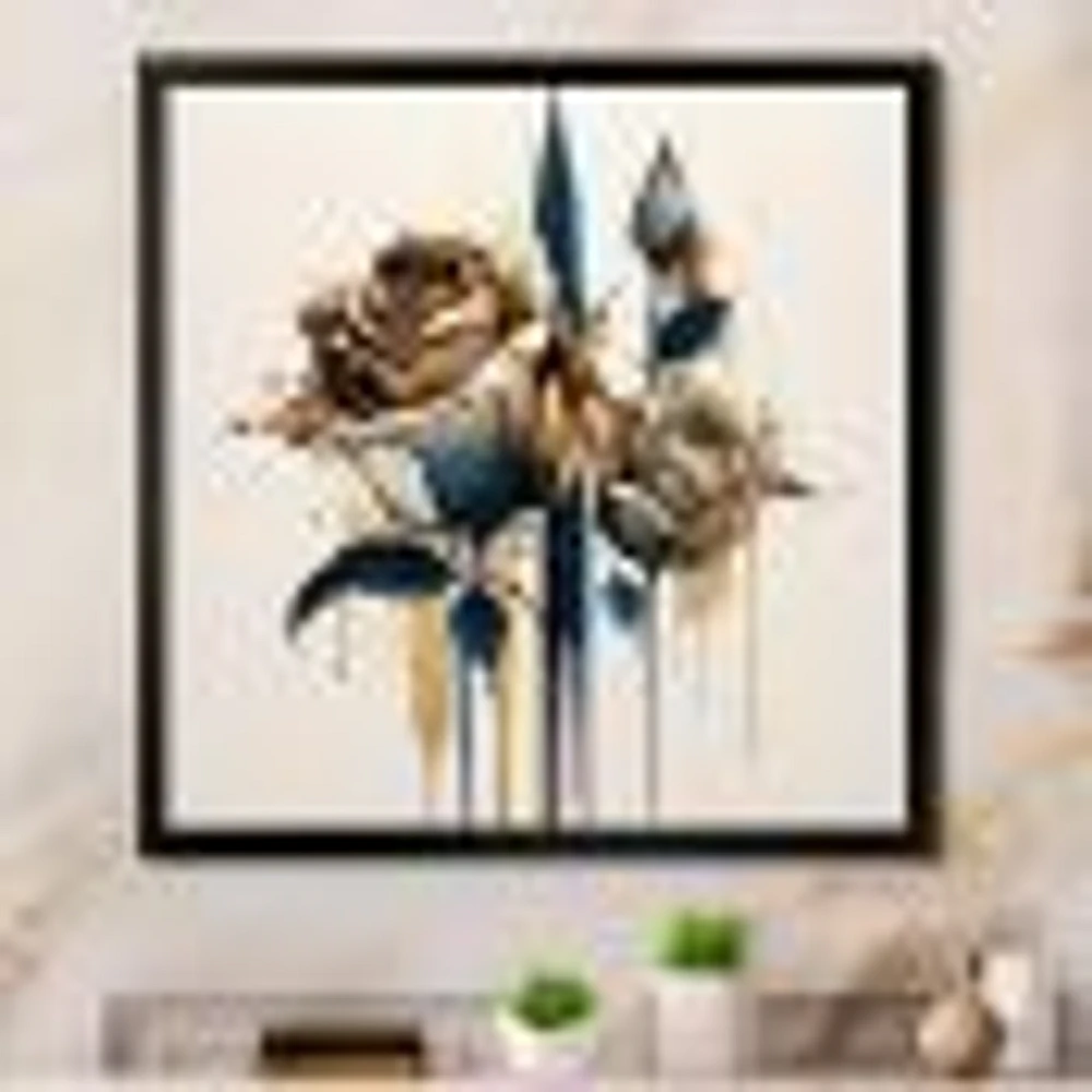 Roses Flow Flower On Golden Beige Paint V Wall Art