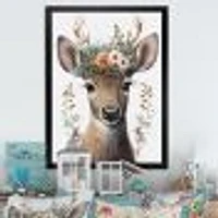 Cute Baby Caribou With Floral Crown I Wall Art