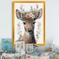 Cute Baby Caribou With Floral Crown I Wall Art