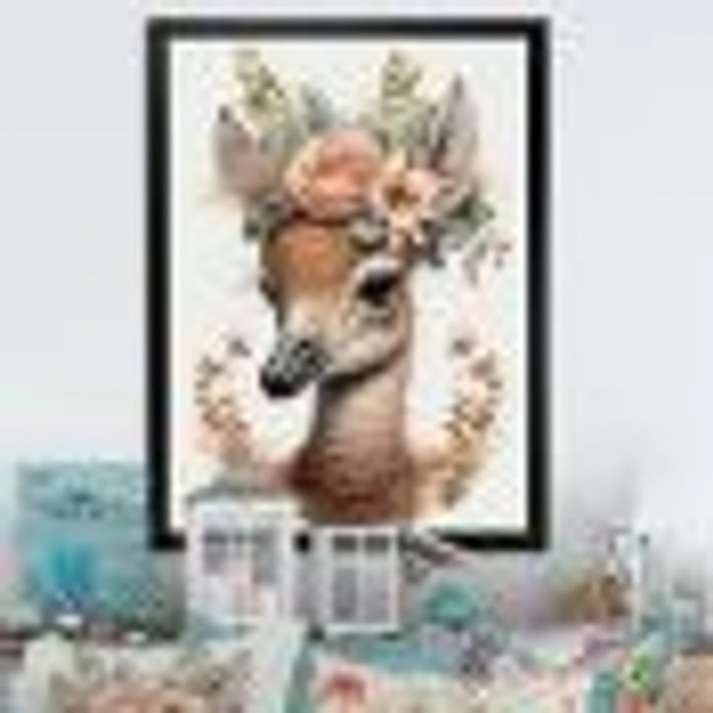 Cute Baby Flamingo With Floral Crown Wall Art