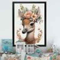 Cute Baby Flamingo With Floral Crown Wall Art