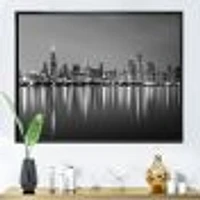 Chicago Skyline at Night Black and White  Wall Art