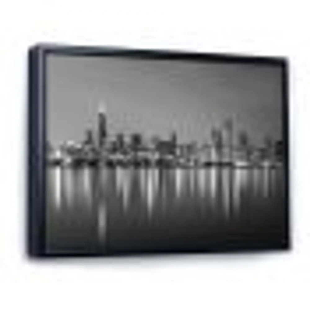 Chicago Skyline at Night Black and White  Wall Art