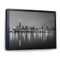 Chicago Skyline at Night Black and White  Wall Art