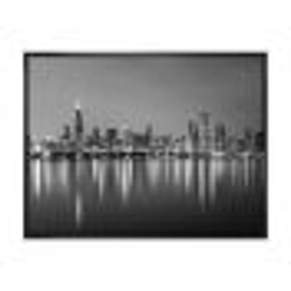 Chicago Skyline at Night Black and White  Wall Art