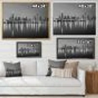 Chicago Skyline at Night Black and White  Wall Art