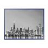 Chicago Skyline at Night Black and White  Wall Art