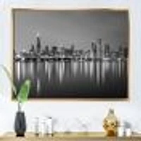 Chicago Skyline at Night Black and White  Wall Art