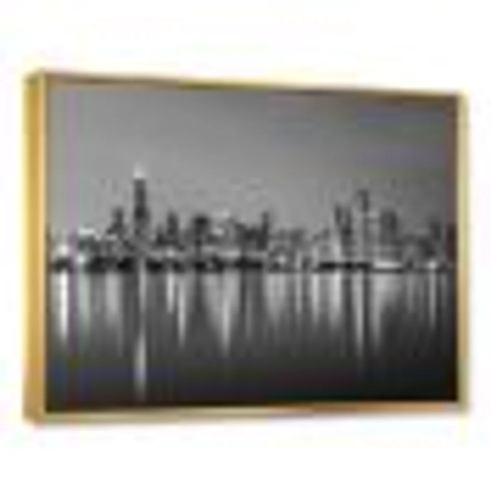 Chicago Skyline at Night Black and White  Wall Art