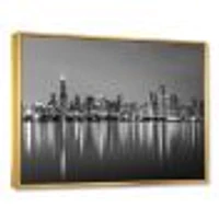 Chicago Skyline at Night Black and White  Wall Art