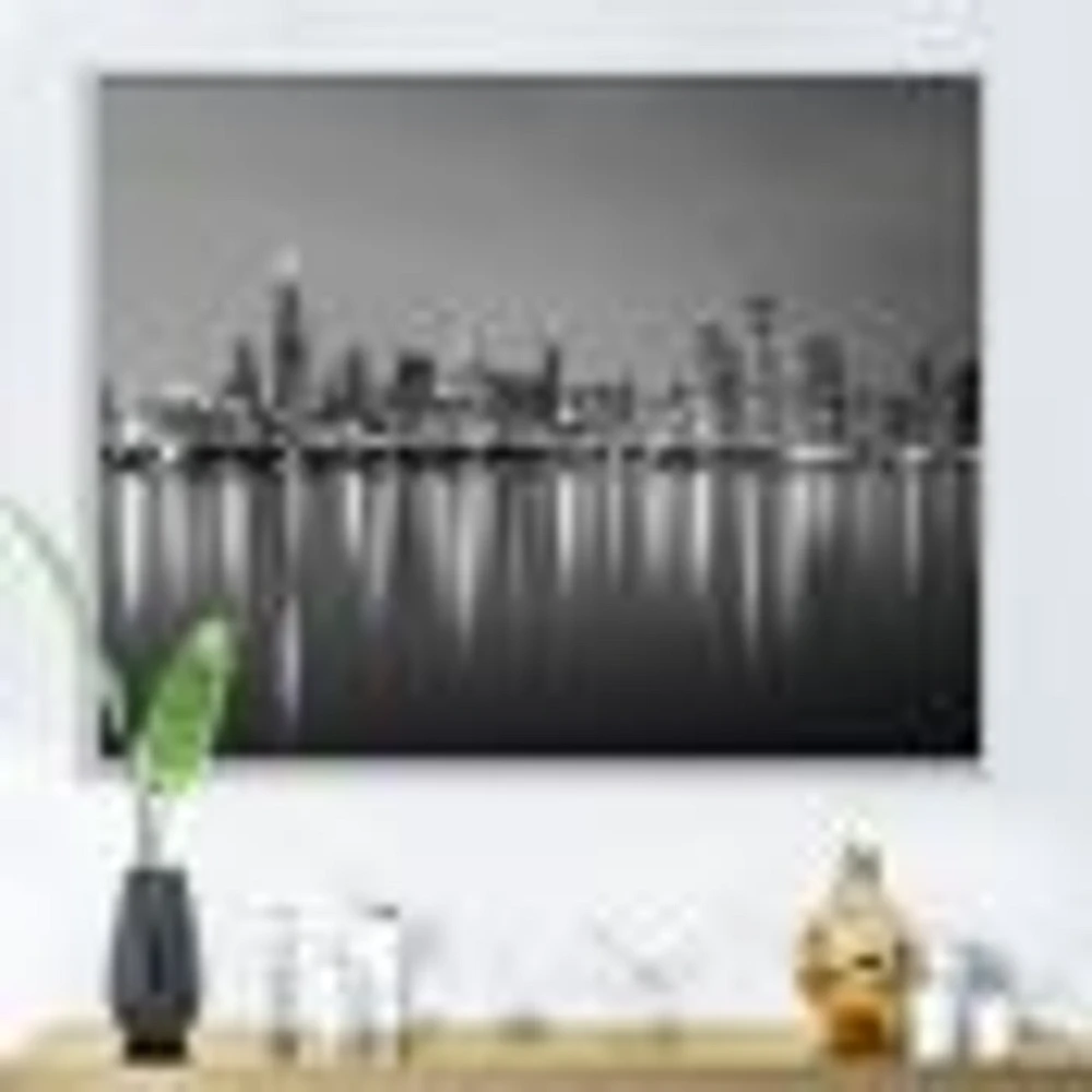 Chicago Skyline at Night Black and White  Wall Art