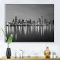 Chicago Skyline at Night Black and White  Wall Art