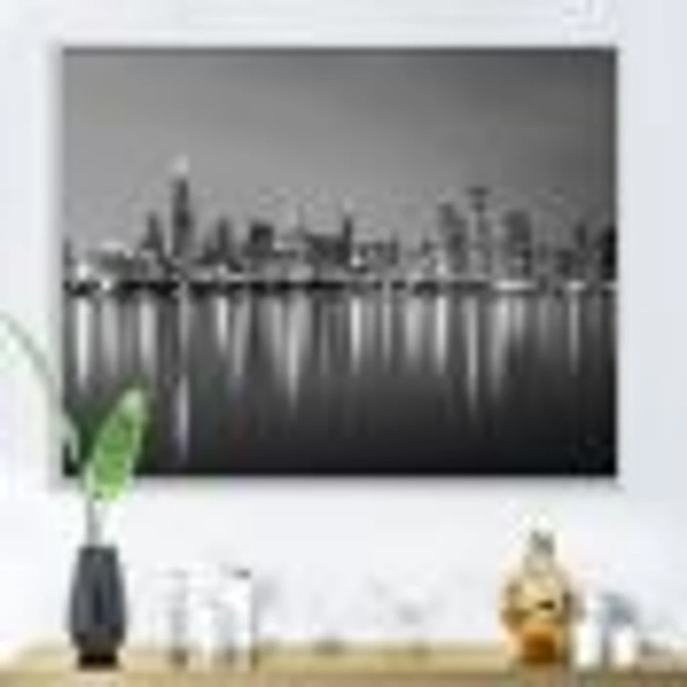 Toile « Chicago Skyline at Night Black and White