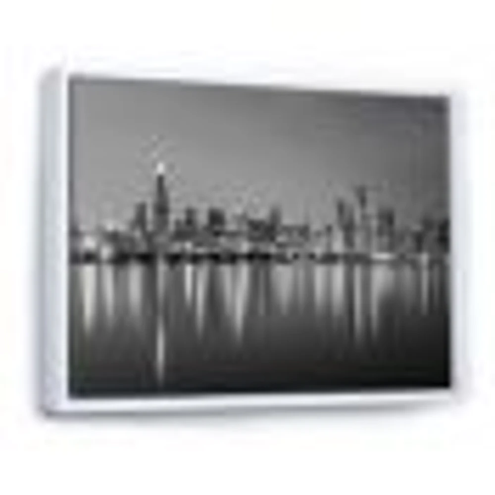 Chicago Skyline at Night Black and White  Wall Art