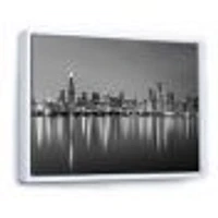 Chicago Skyline at Night Black and White  Wall Art