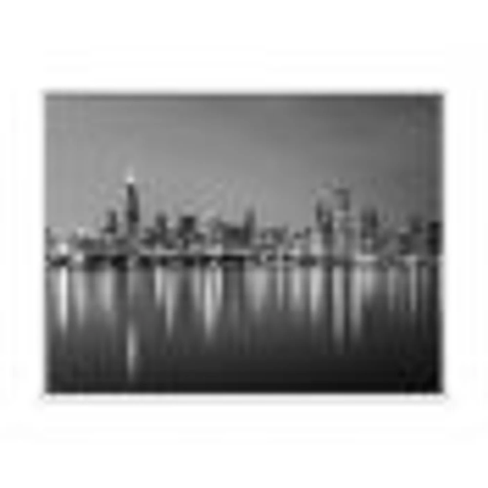 Chicago Skyline at Night Black and White  Wall Art