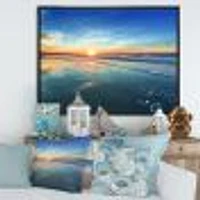 Blue Seashore with Distant Sunset  Canvas Wall Art